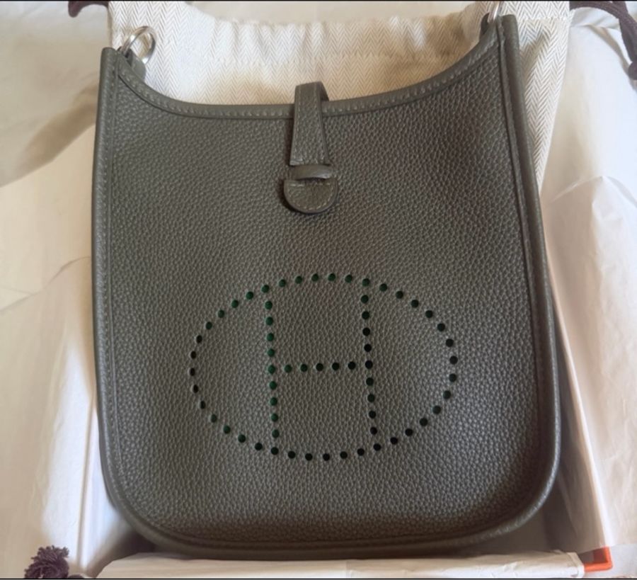 HERMES Mini Evelyne 欖欖綠 銀釦 附綠色內膽包-0