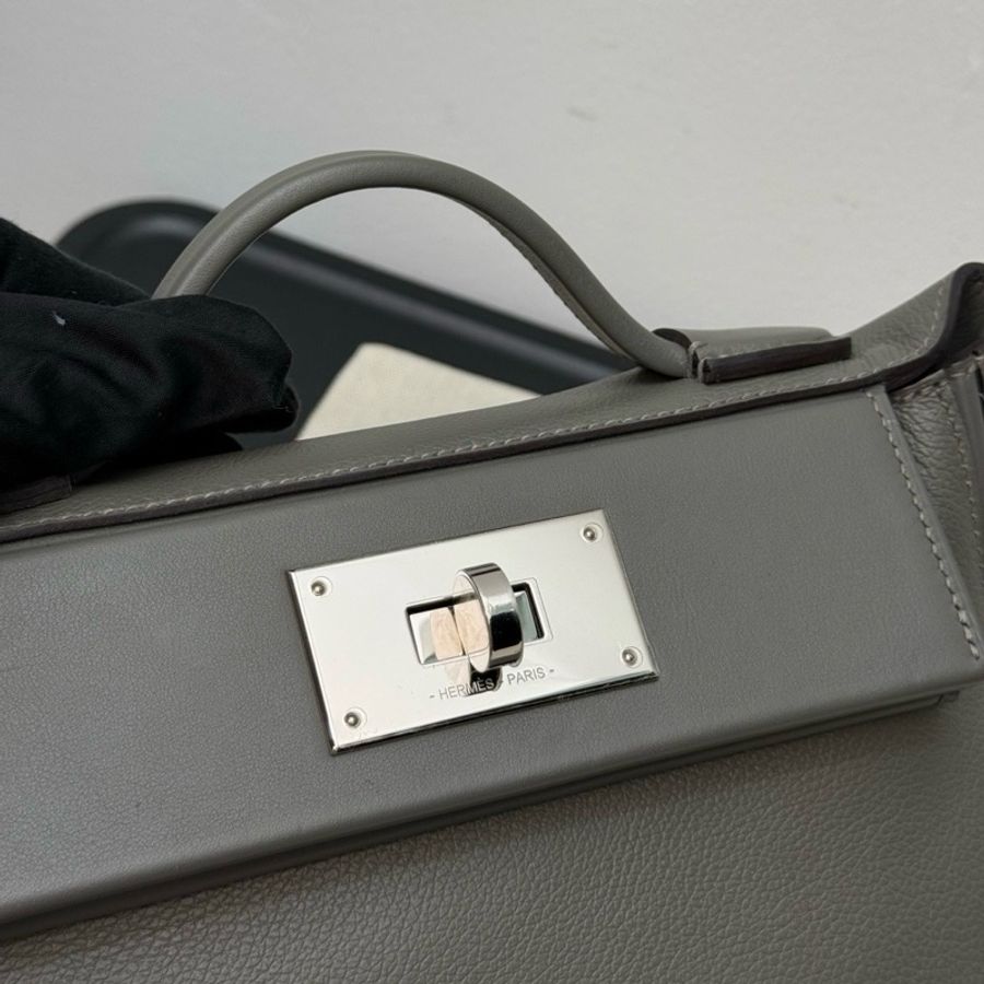 ✨Hermes/愛馬仕2424Mini積雨雲灰手提包斜挎包銀扣U刻 附件:肩帶 塵袋-4