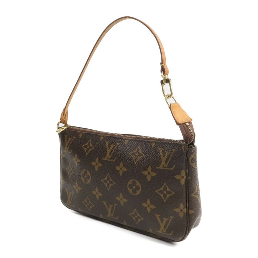 LOUIS VUITTON Monogram Pochette Accessoires金扣手挽袋棕色-2