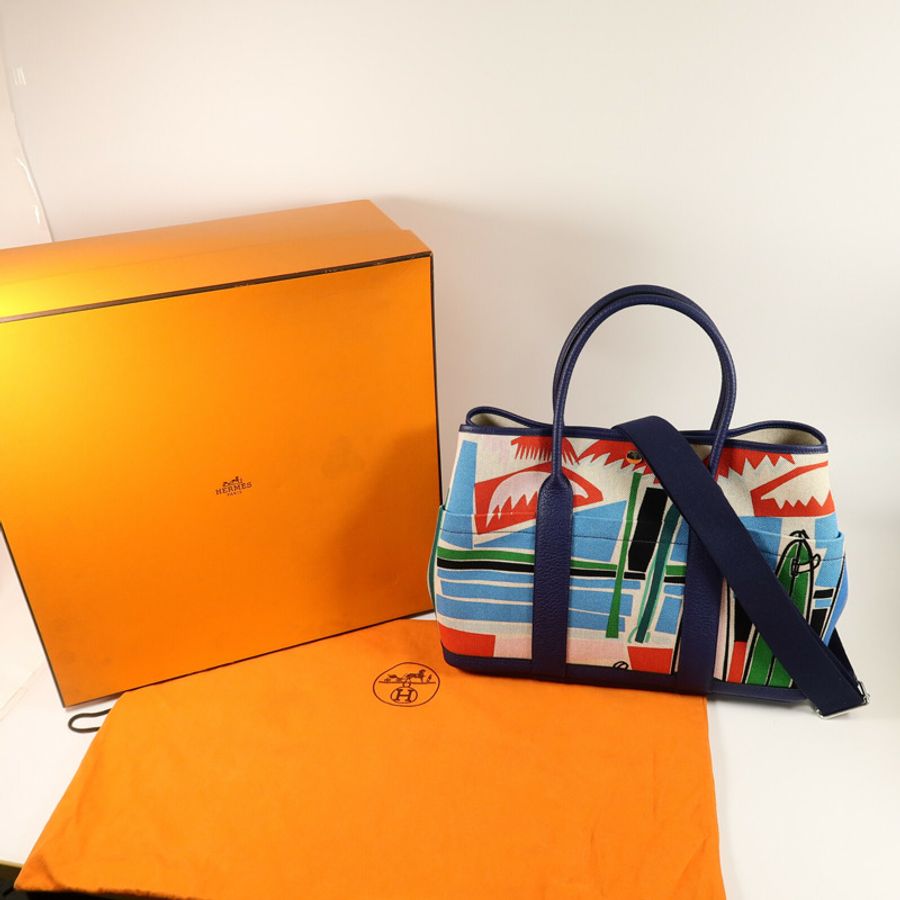 HERMES Canvas/Negonda皮革Garden Party PM Pocket手挽肩背兩用袋Multi Color-15