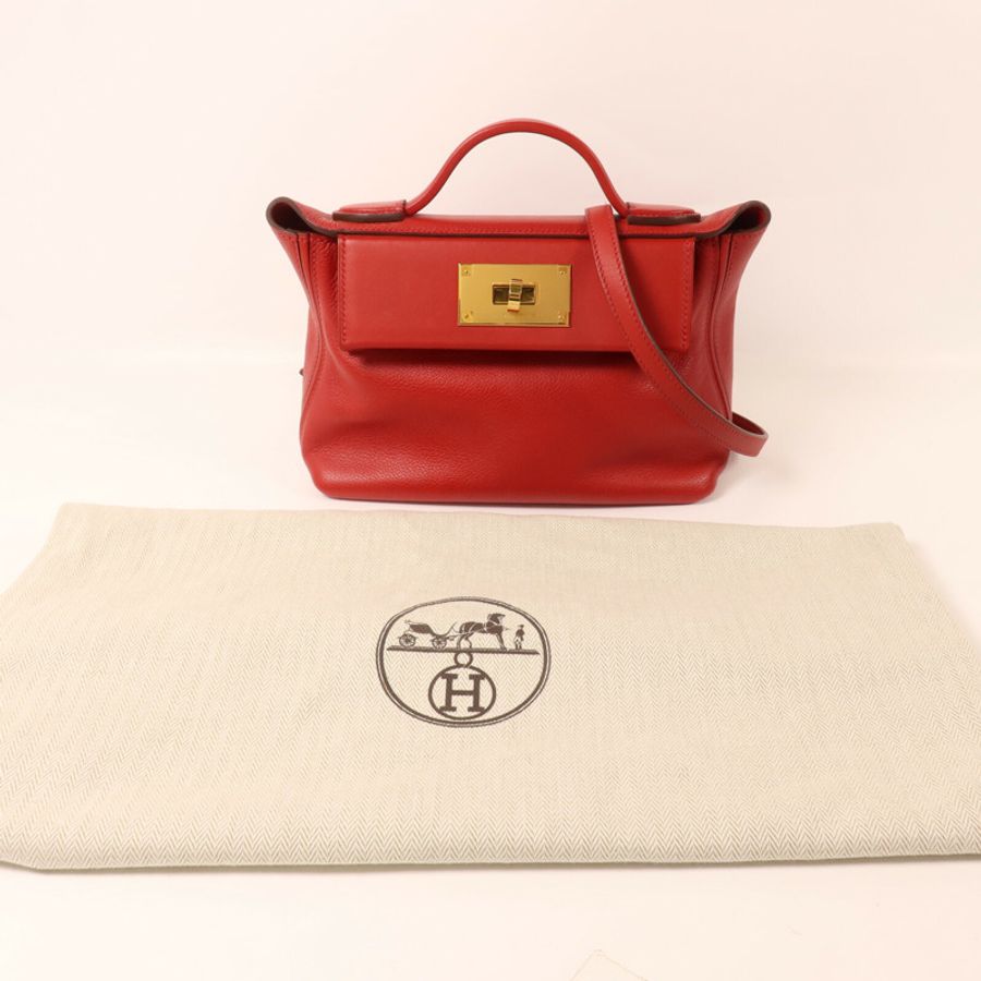 HERMES Swift皮革/Evercolor皮革Mini 24/24手挽肩背兩用袋Rouge Piment-8