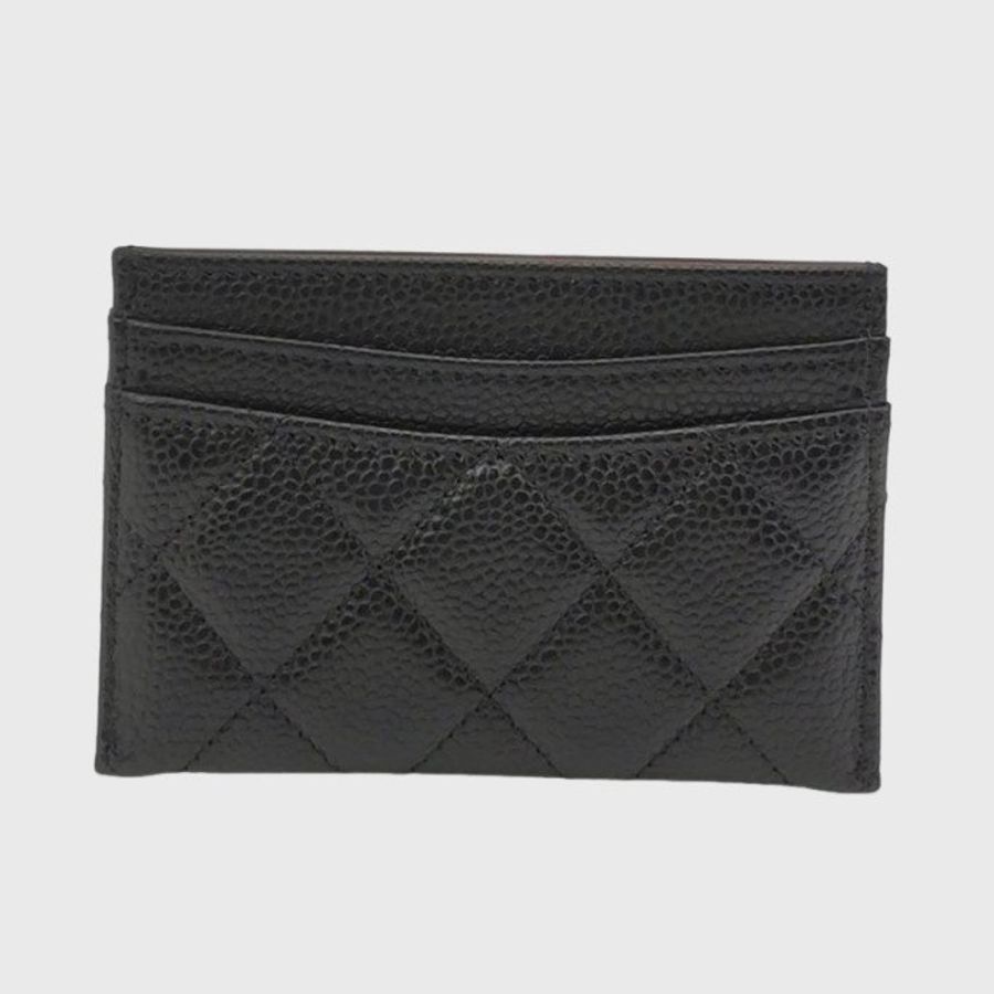 Chanel 牛皮菱格絎縫純色雙C logo卡包-3