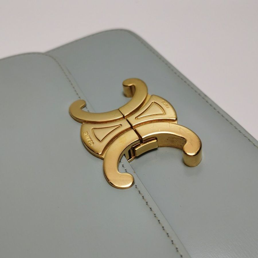 Celine Triomphe凱旋門Teen牛皮Logo插扣單肩包-12