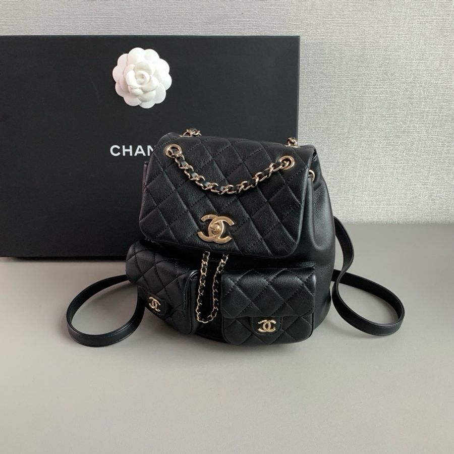 💎Chanel香奈兒|23A黑金牛皮duma青蛙包/雙肩包|中號|98新芯片款-3