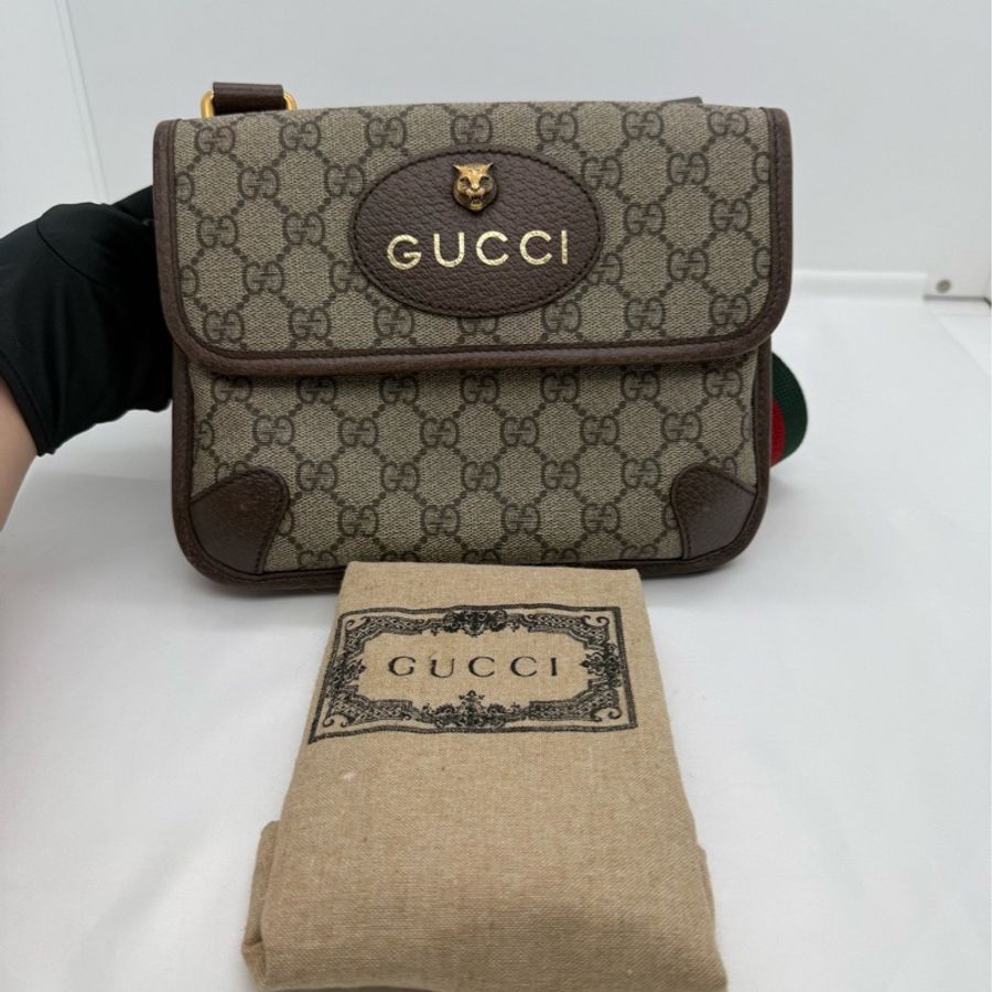 GUCCI古馳 雙面虎頭單肩斜挎郵差包包 黑標024開頭 尺寸:22×16.5×4cm-0
