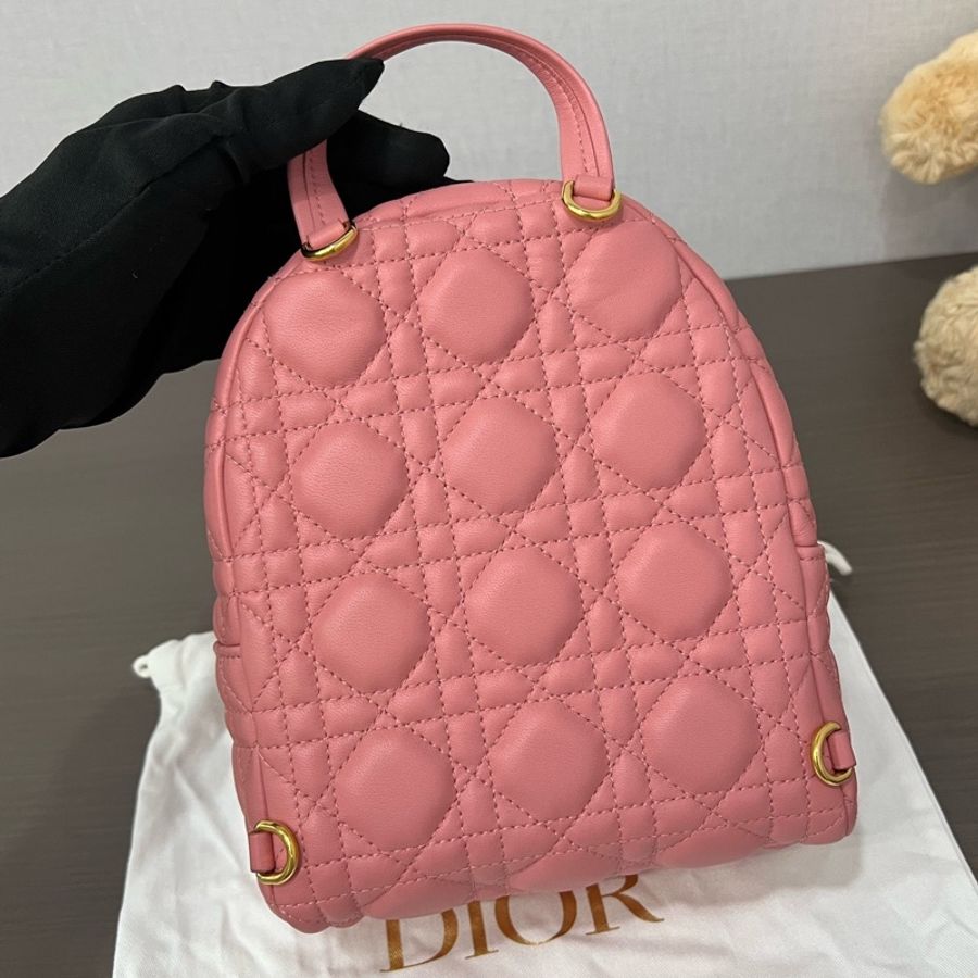 Dior/迪奧 粉色迷你Backpack藤格紋雙肩包-2