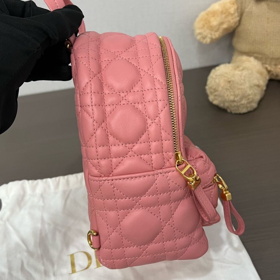 Dior/迪奧 粉色迷你Backpack藤格紋雙肩包-3