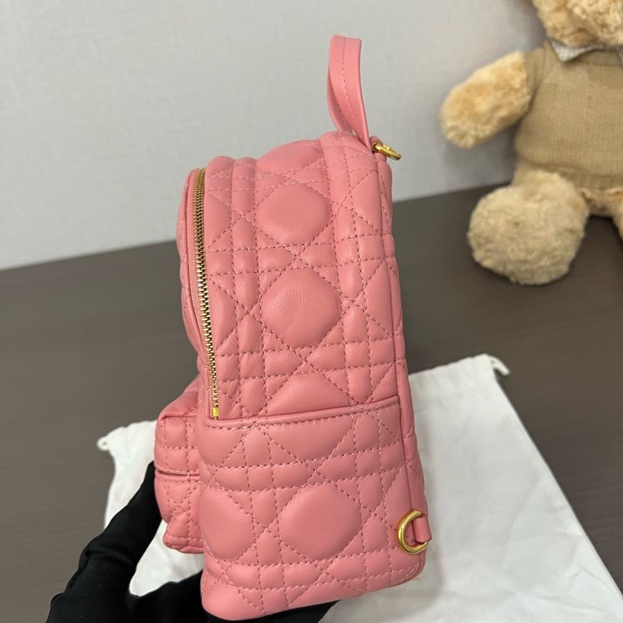 Dior/迪奧 粉色迷你Backpack藤格紋雙肩包-4