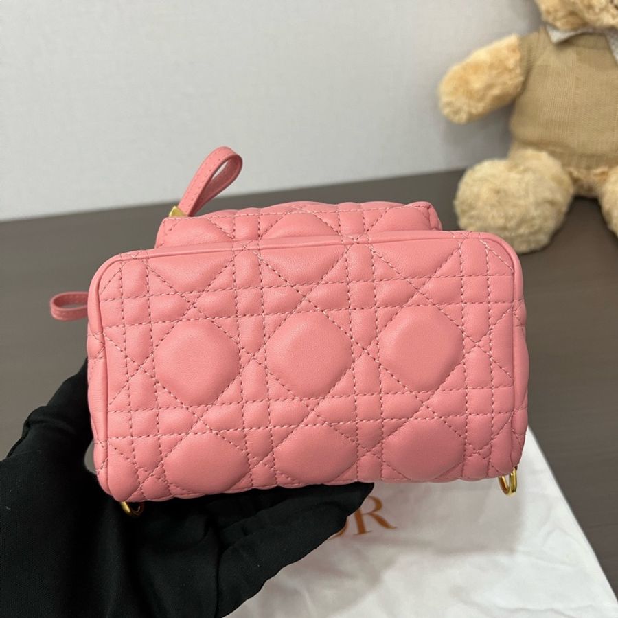 Dior/迪奧 粉色迷你Backpack藤格紋雙肩包-5