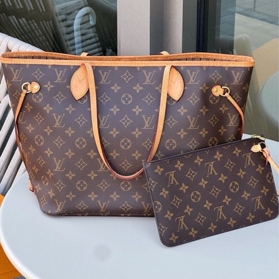 lv neverfull中號米色內里購物袋 芯片款-0