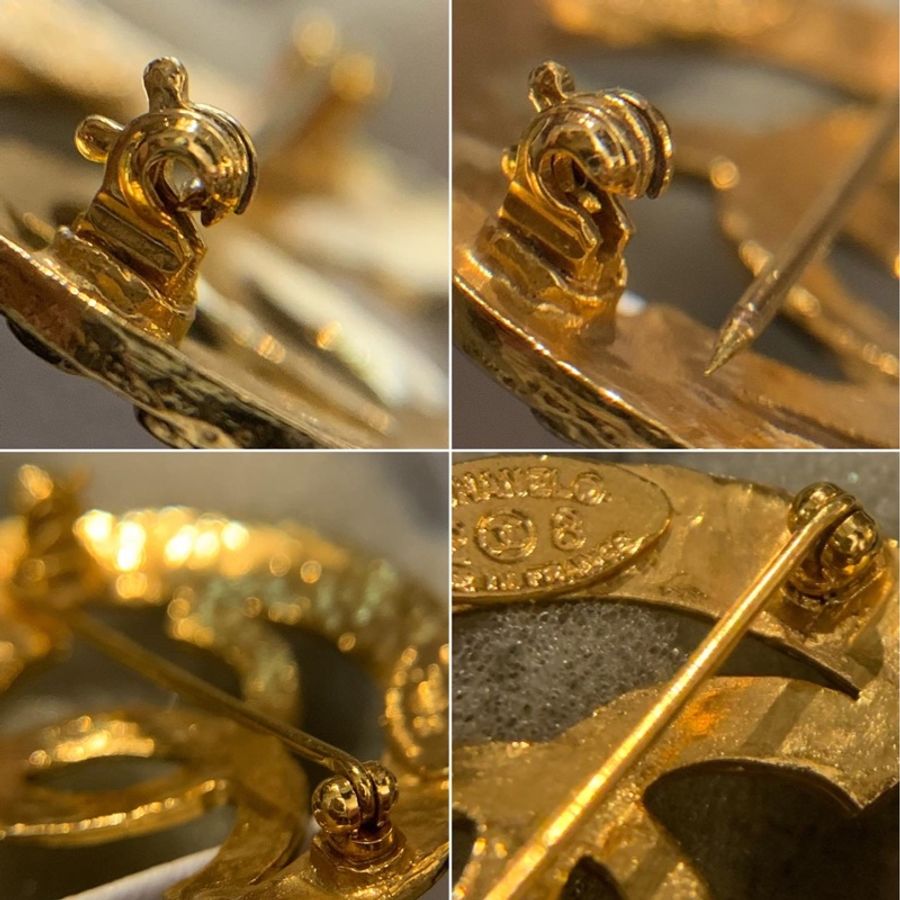 90S Chanel Vintage 24K Hollow CCLogo Pin/ Brooch 鏤空浮雕CC標誌心口針-3