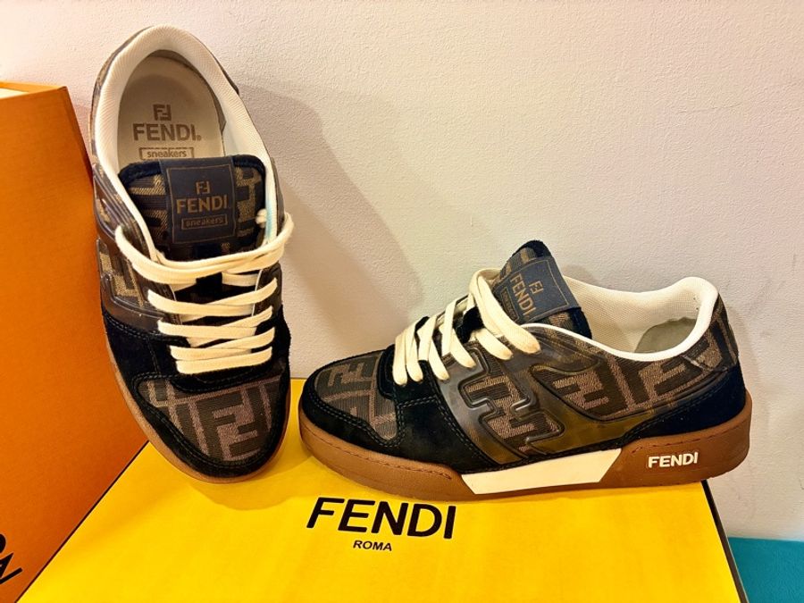 FENDI Match 黑色麂皮帆布低筒鞋 37/37.5-0