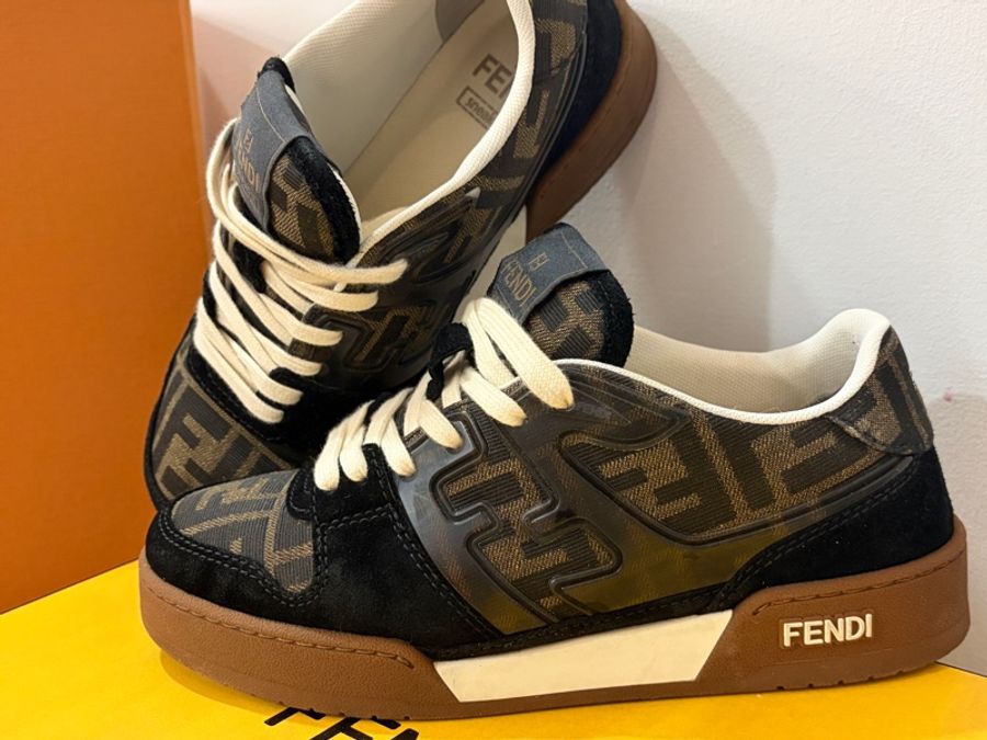 FENDI Match 黑色麂皮帆布低筒鞋 37/37.5-2