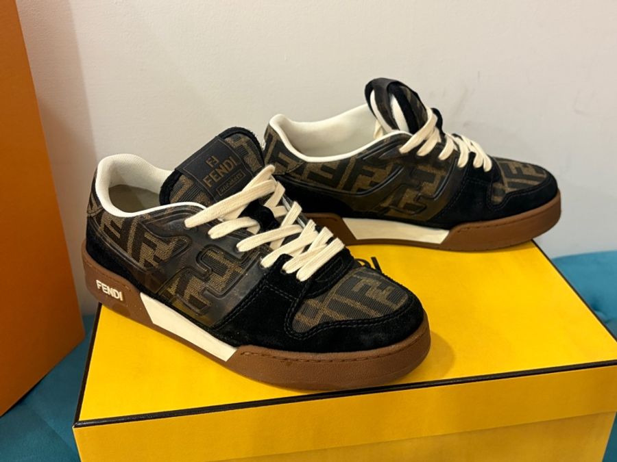 FENDI Match 黑色麂皮帆布低筒鞋 37/37.5-3