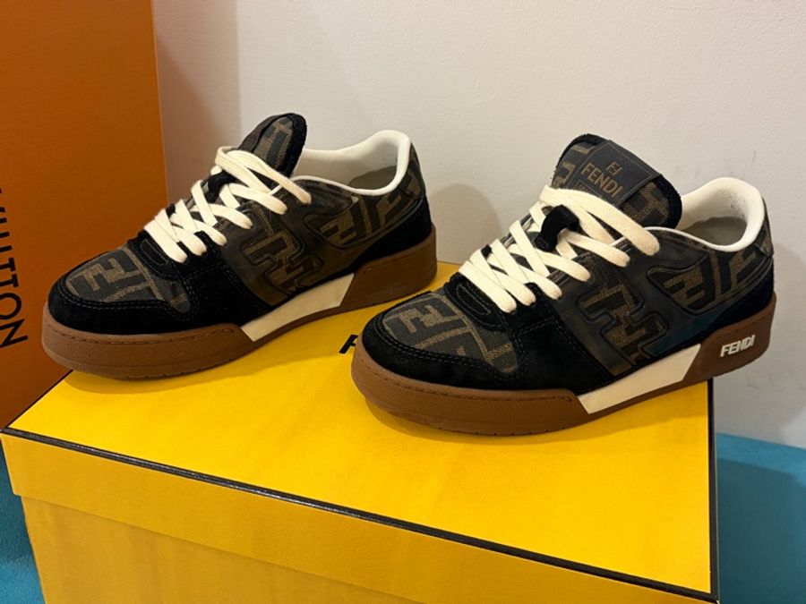 FENDI Match 黑色麂皮帆布低筒鞋 37/37.5-4
