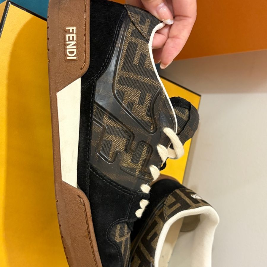 FENDI Match 黑色麂皮帆布低筒鞋 37/37.5-5