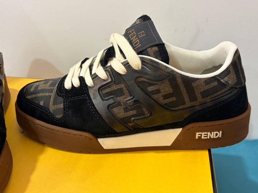 FENDI Match 黑色麂皮帆布低筒鞋 37/37.5-6