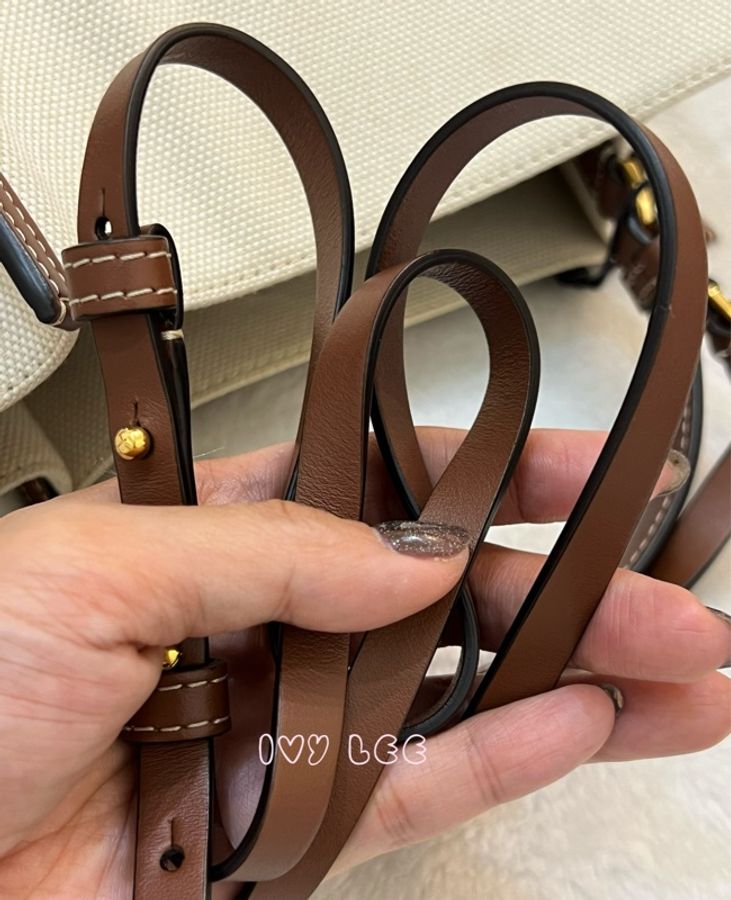 BURBERRY 8026824 棕色皮革水桶包 印花logo 徽標圖案帆布 手提 肩背 正品 二手精品-6