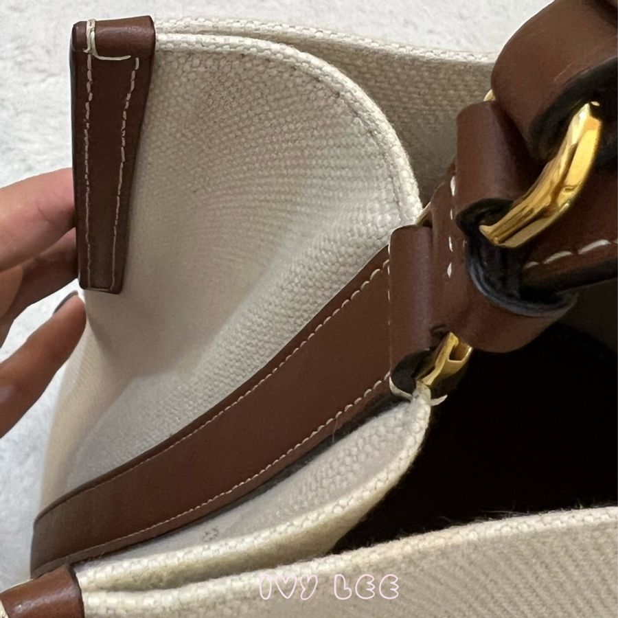 BURBERRY 8026824 棕色皮革水桶包 印花logo 徽標圖案帆布 手提 肩背 正品 二手精品-10