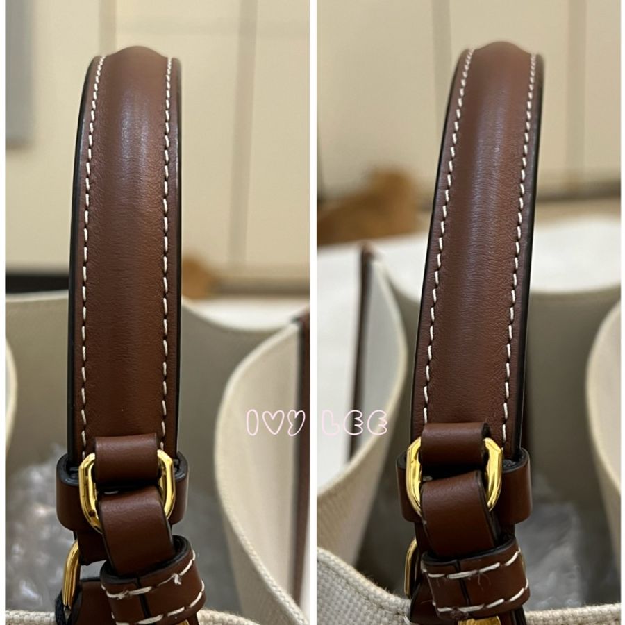 BURBERRY 8026824 棕色皮革水桶包 印花logo 徽標圖案帆布 手提 肩背 正品 二手精品-14