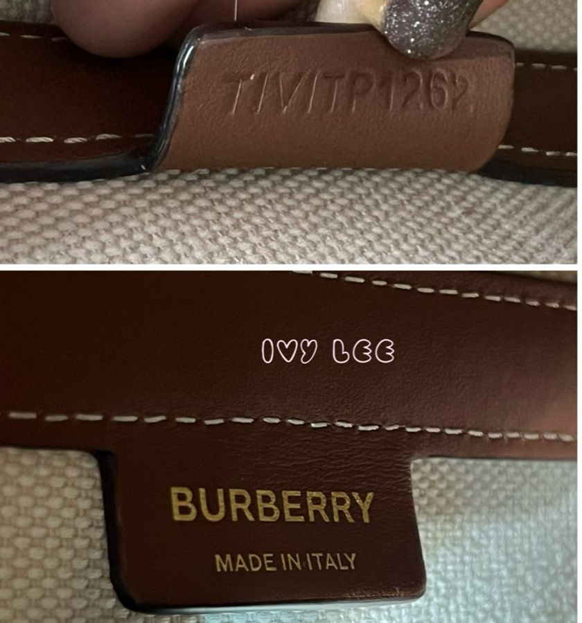 BURBERRY 8026824 棕色皮革水桶包 印花logo 徽標圖案帆布 手提 肩背 正品 二手精品-16
