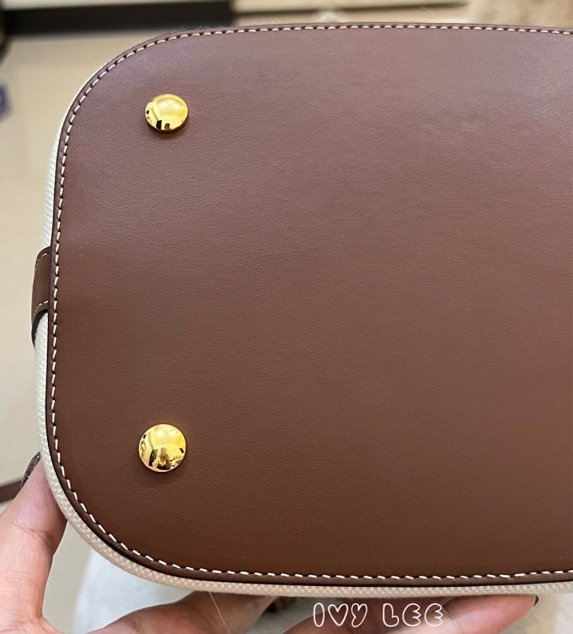 BURBERRY 8026824 棕色皮革水桶包 印花logo 徽標圖案帆布 手提 肩背 正品 二手精品-17