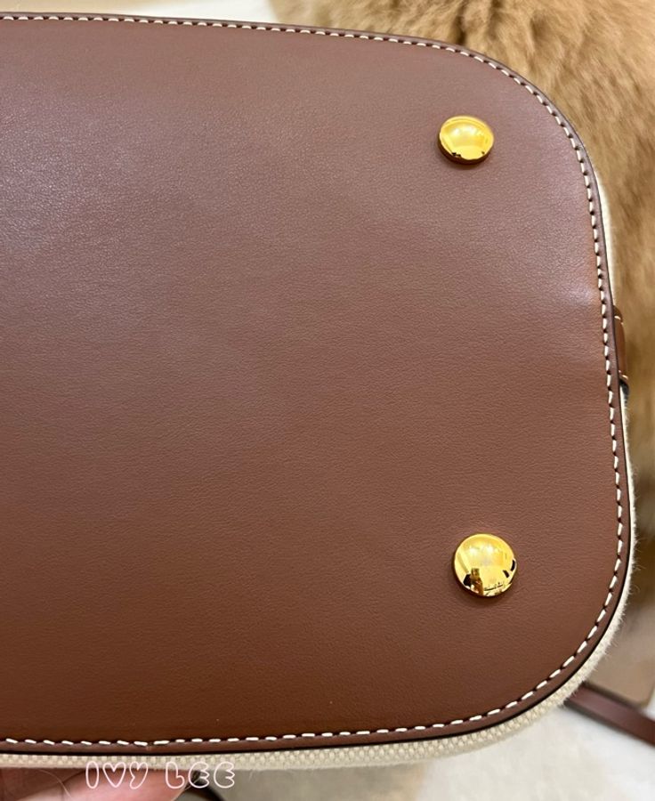 BURBERRY 8026824 棕色皮革水桶包 印花logo 徽標圖案帆布 手提 肩背 正品 二手精品-18