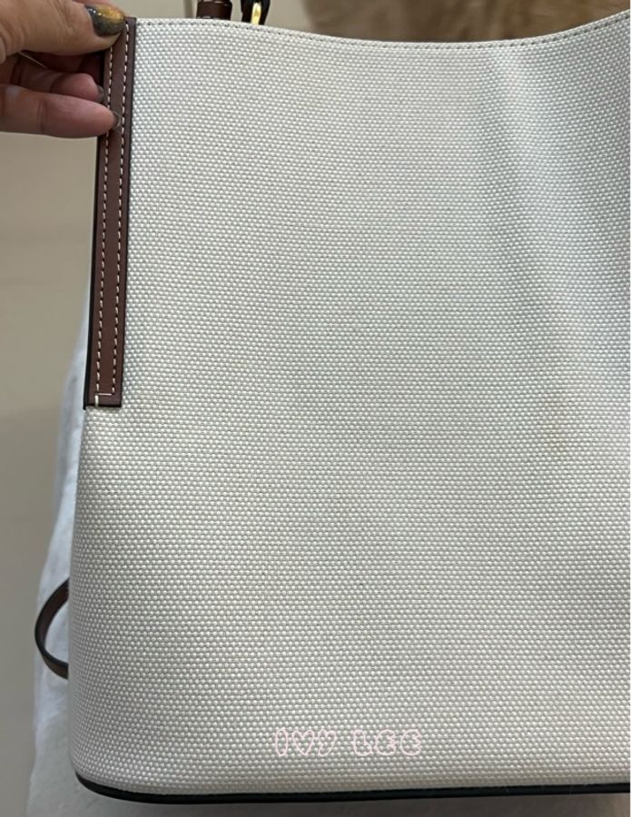BURBERRY 8026824 棕色皮革水桶包 印花logo 徽標圖案帆布 手提 肩背 正品 二手精品-19