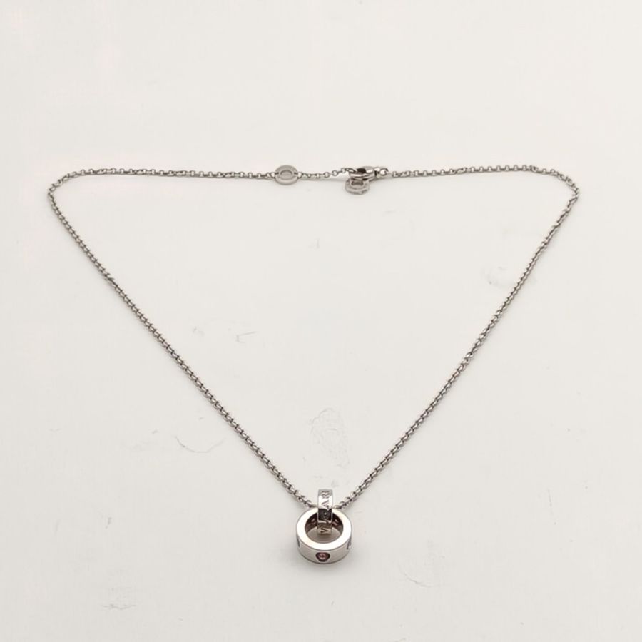 BVLGARI 18K白金BVLGARI系列雙環鑲鑽項鏈-4