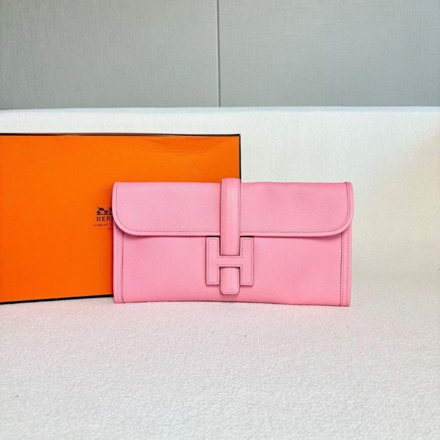 Hermes Jige Elan29手拿包 1Q奶昔粉 Epsom皮 29*15*2 9新 配件塵袋 購證 盒-3