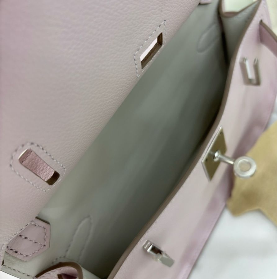 Hermes愛馬仕 mini Jypsiere /mini 吉普賽 Mauve Pale 09夢幻紫銀扣 ever color皮 B刻 全新 有購證-8