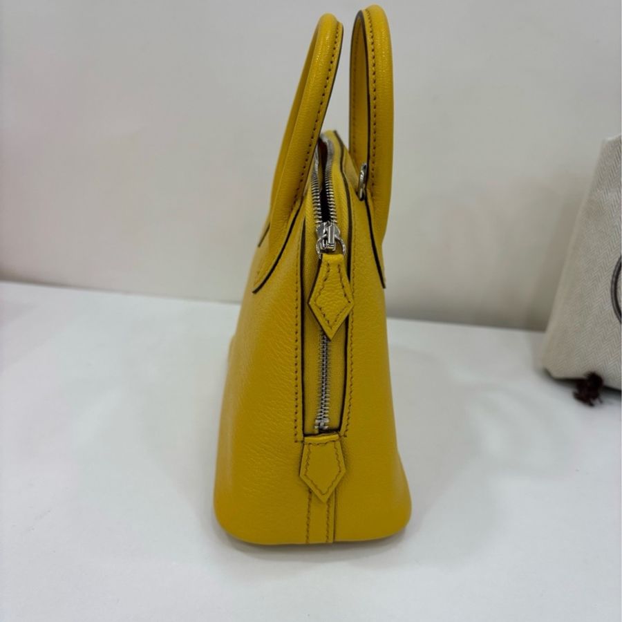 Hermes 愛馬仕 mini bolide 保齡球包 B4 sun 太陽金 山羊皮 銀扣 W刻 全新有購證-3