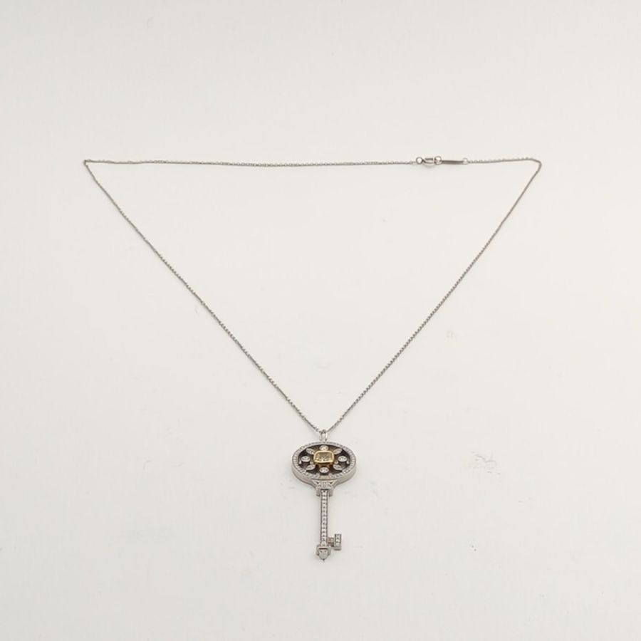 TIFFANY&CO 18K白金鑽石pt950大號太陽花黃鑽鑰匙項鏈-4