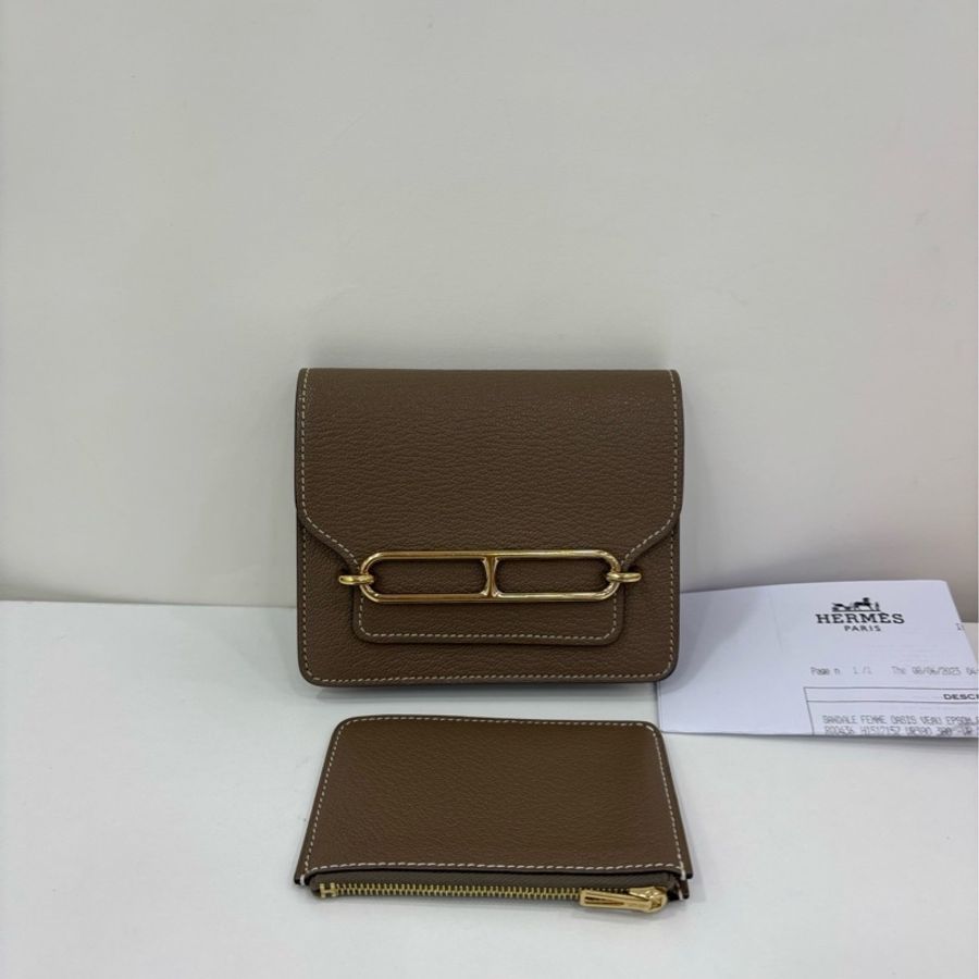 Hermes 愛馬仕roulis slim錢包山羊皮大象灰金扣U刻 copy購證-1