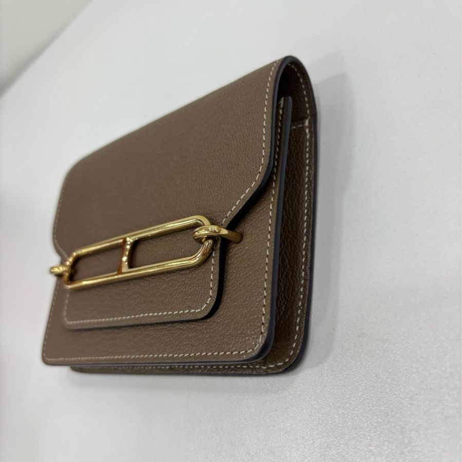 Hermes 愛馬仕roulis slim錢包山羊皮大象灰金扣U刻 copy購證-4