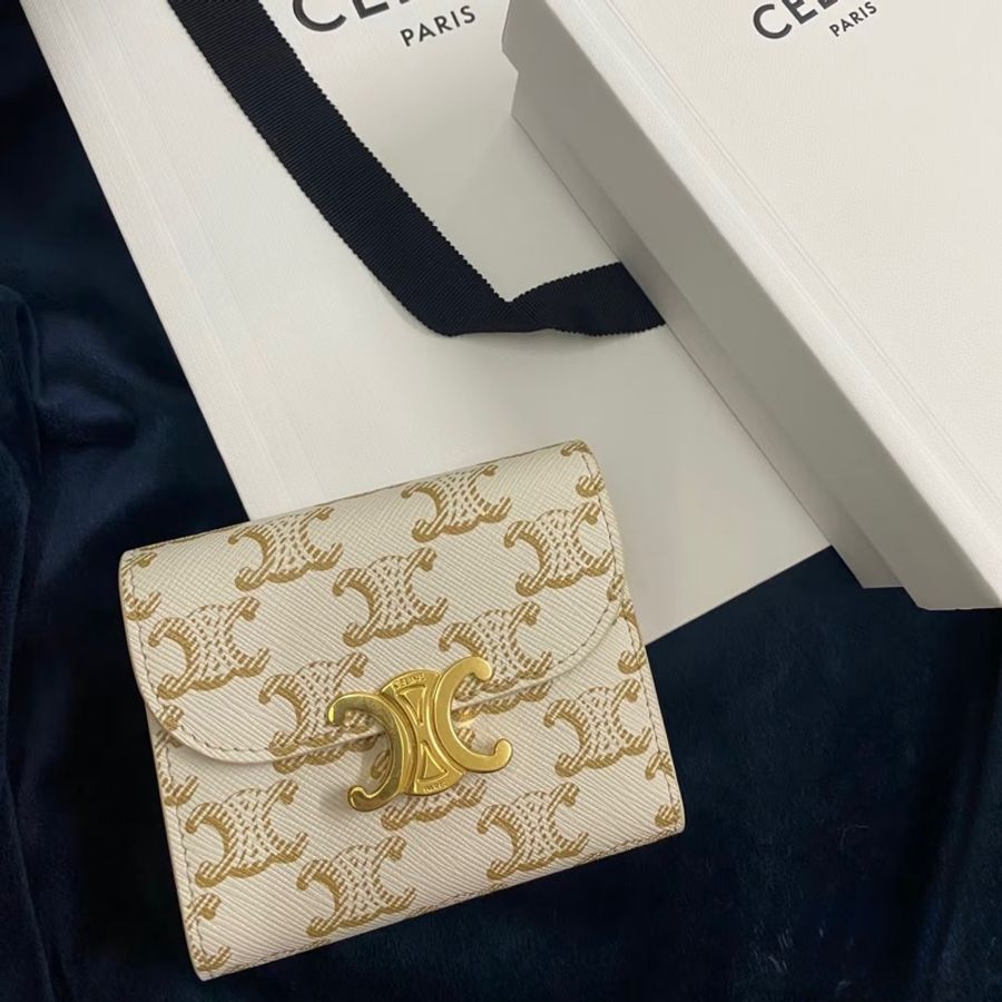 CELINE白色凱旋門三折短夾10D782CQH-0