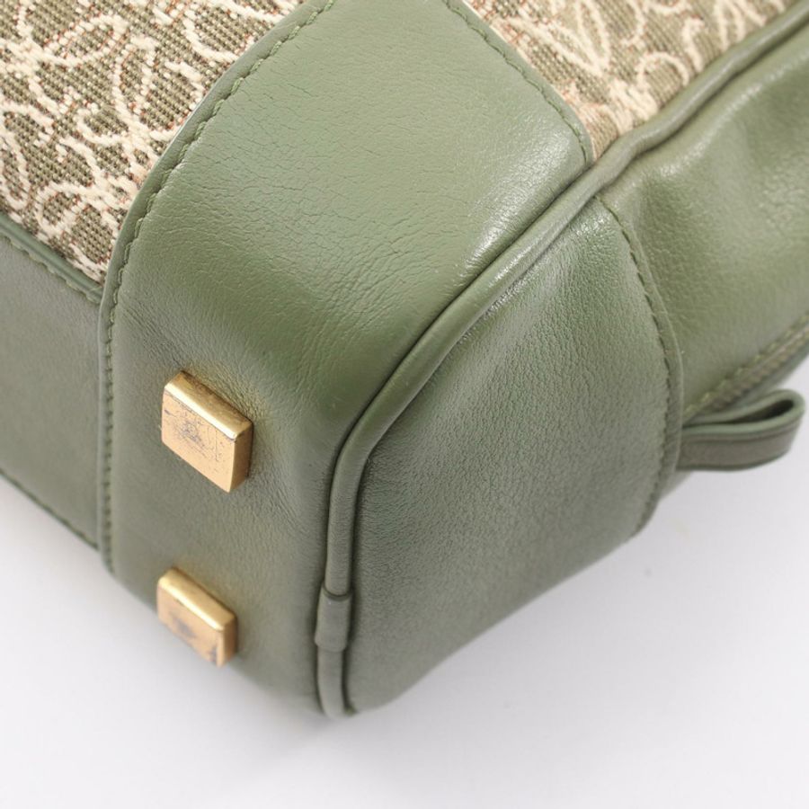 LOEWE Amazon 23 Repeat 2Way 單肩手提包 帆布 皮革 卡其色 白色 二手-4