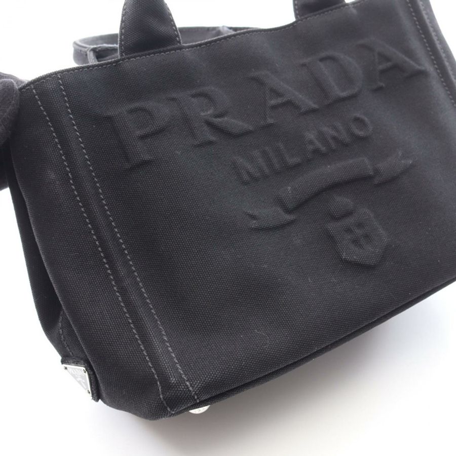 PRADA CANAPA 壓紋Logo雙肩斜背手提包,帆布材質,黑色,二手-12