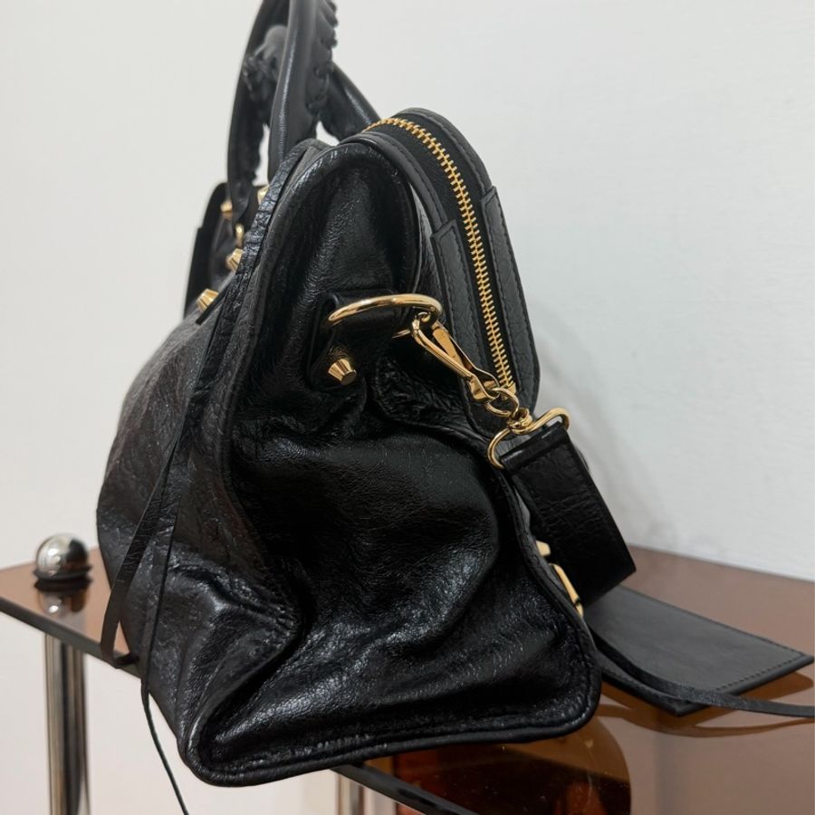 #成色漂亮 Balenciaga City 機車包中號 黑金-3