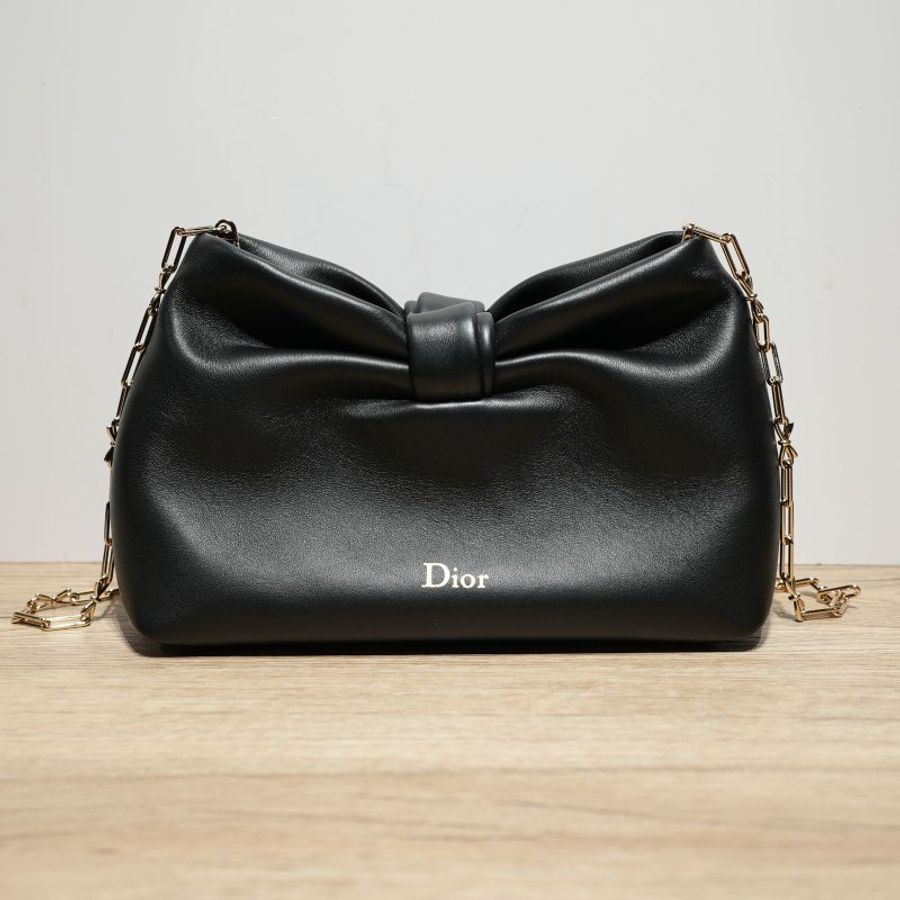 DIOR 黑色金扣diorbow蝴蝶链条包肩背包-0