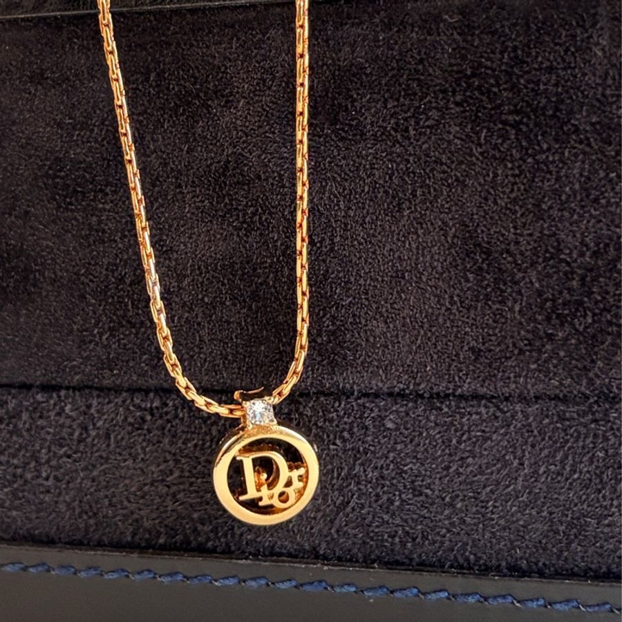 Christian Dior 鍍金logo水鑽項鍊 迪奧-3