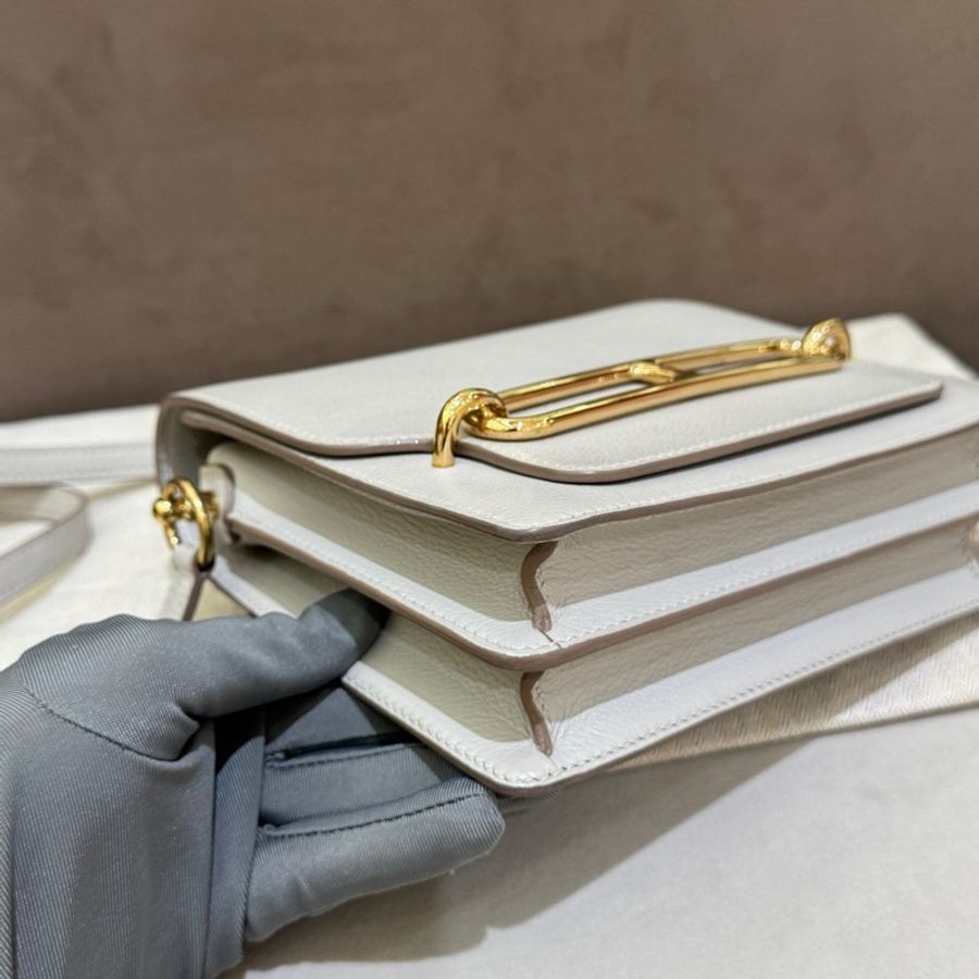✨99新Hermes/愛馬仕 Roulis19 豬鼻子 斜背包單肩包 珍珠灰Y刻 金扣-6