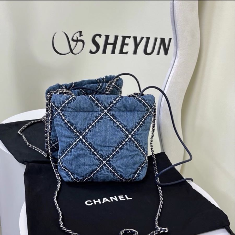 Chanel 24P 牛仔格紋22bag mini 近全新-2