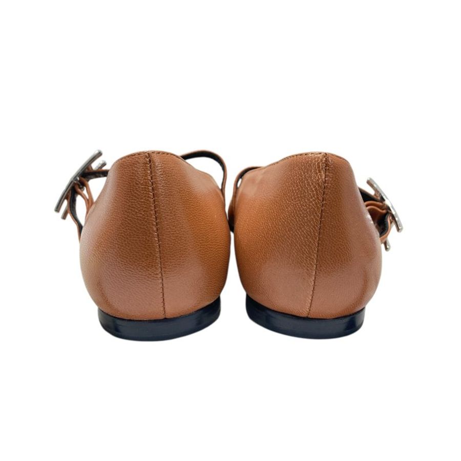 HERMES 愛馬仕 H242047Z 1W400 JANE BALLET FLAT 珍妮鞋 皮革 金棕色 銀釦-2
