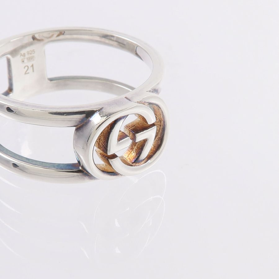 GUCCI 925純銀Interlocking G Open Band Ring戒指-5