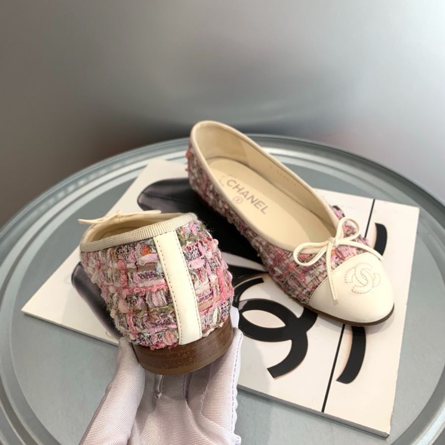 Chanel香奈儿 粉色粗花呢芭蕾舞鞋-2