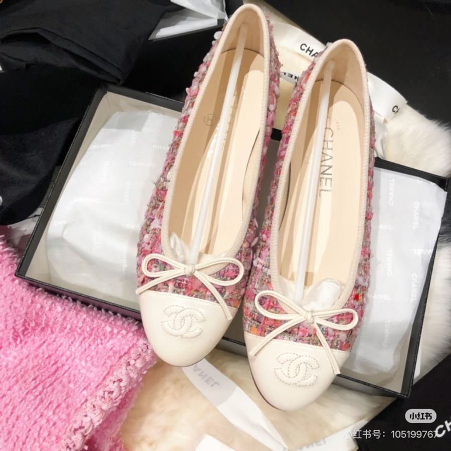 Chanel香奈儿 粉色粗花呢芭蕾舞鞋-4