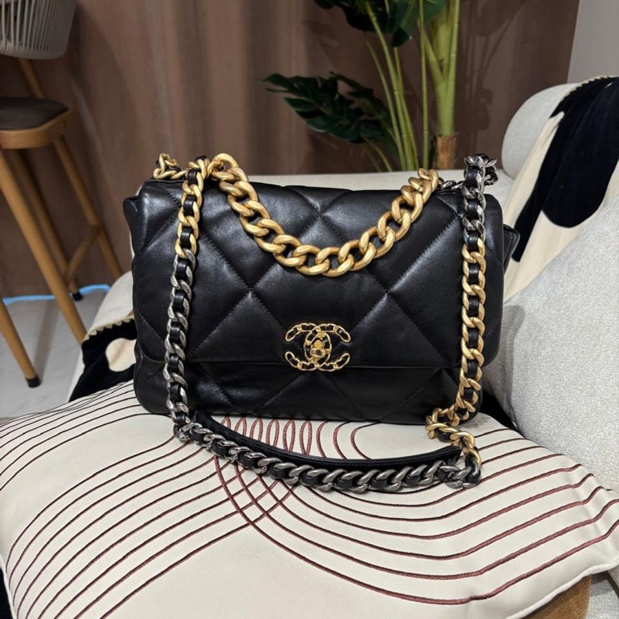 Chanel 19 Large 30cm Flap Bag 黑色-0