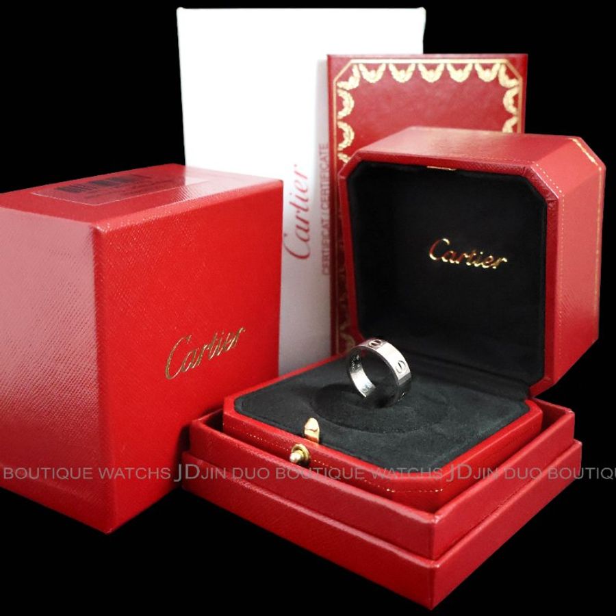金鐸精品~C801 CARTIER 卡地亞 LOVE系列經典款750/1000白K金54號戒指-0