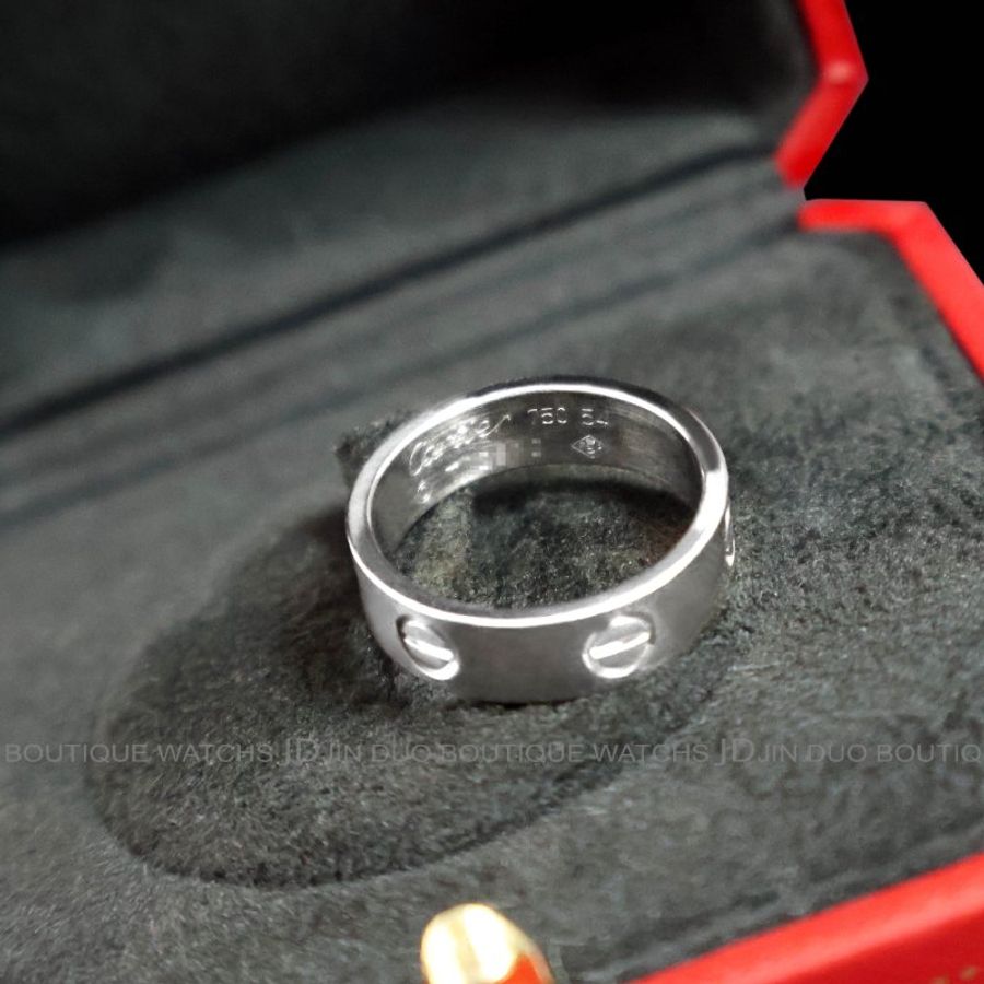 金鐸精品~C801 CARTIER 卡地亞 LOVE系列經典款750/1000白K金54號戒指-6